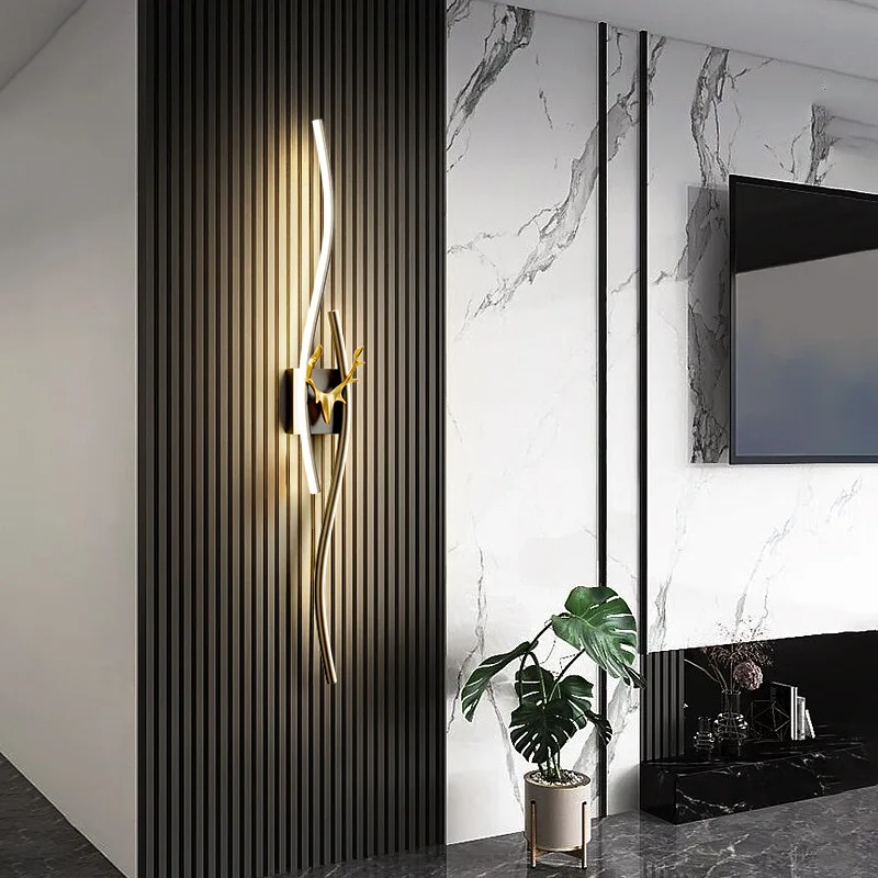 Simple Led Wall Lamp Deer Horn Long Line Wall Lamp Bedroom Living Room Dining Room Tv Background Wall Decoration
