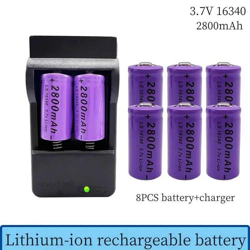 NEW 3.7V 2800mAh lithium-ion 16340 battery+charger CR123A rechargeable battery 3.7V CR123 for laser pen LED flashlight batteries