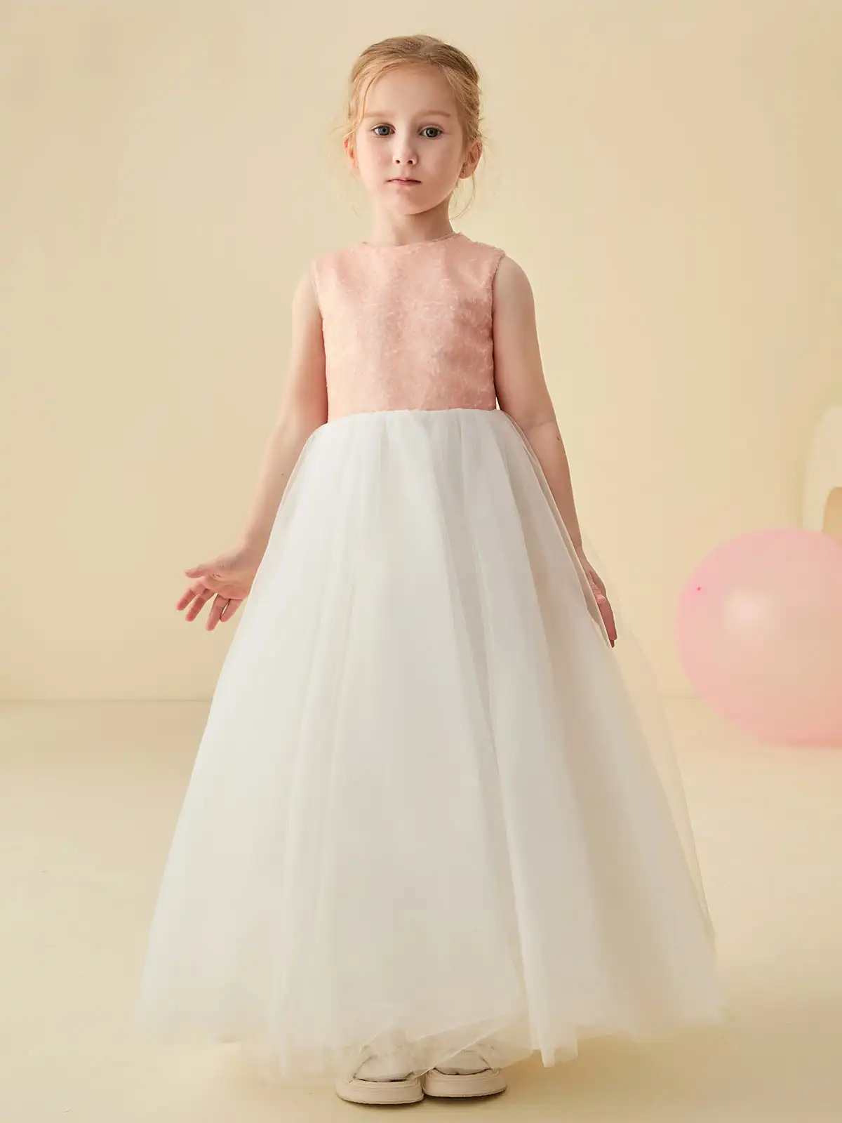 Sleeveless A-Line Tulle Sequins Flower Girl Dress Floor-length Wedding Dresses Ruched Children Birthday Party Gowns