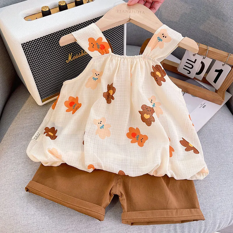 

Girls Clothes Sets Summer 2024 Children Cute Princess Dresses Tops Shorts 2pcs Cartoon Suit For Baby Casual Tracksuits Kids 4 5Y