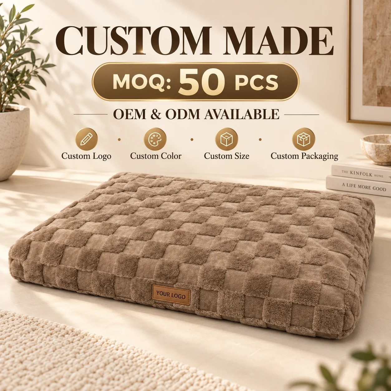Custom Removable Washable Square Jacquard Plush Luxury Fashion Dog Bed Large Soft Pet Mattress OEM ODM  Modern Design