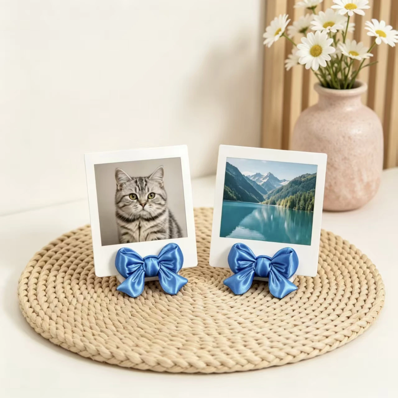 3Pcs Cute Bow Photo Clip White Blue Pink Picture Holder for Polaroid Mini Photo Note Postcard Desktop Ornament Home Decor Holida
