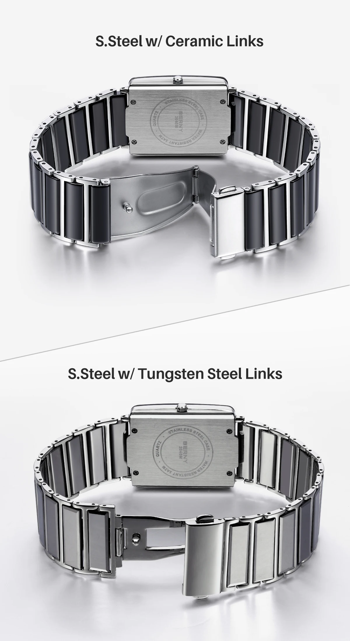 BERNY Keramikuhren für Herren, Kalender, lässige rechteckige Quarzuhr, luxuriöse Diamant-Armbanduhr im Vintage-Stil – Detail 6