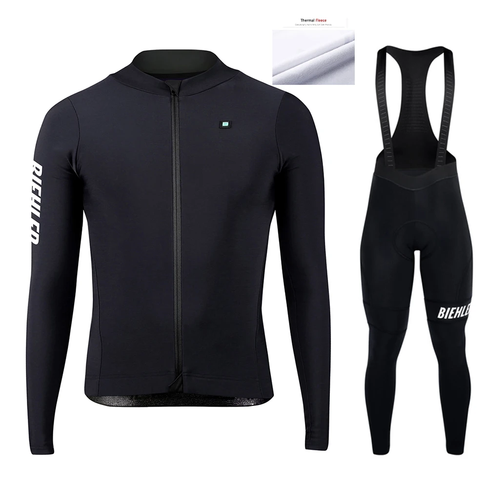 Men\'s Warm Winter Pro Team Cycling Long Clothes Sleeve Suit Pants Comfortable Thermal Fleece Bike Jersey Set Quick Dry Bib MTB