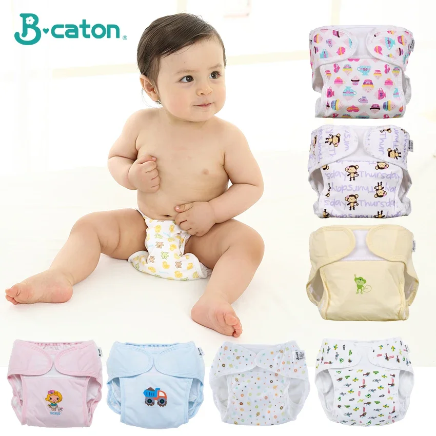 5PCS Baby Reusable Diapers 100% Cotton Cloth Panties Waterproof Kid Training Pants Adjustable Washable Breathable Ecological