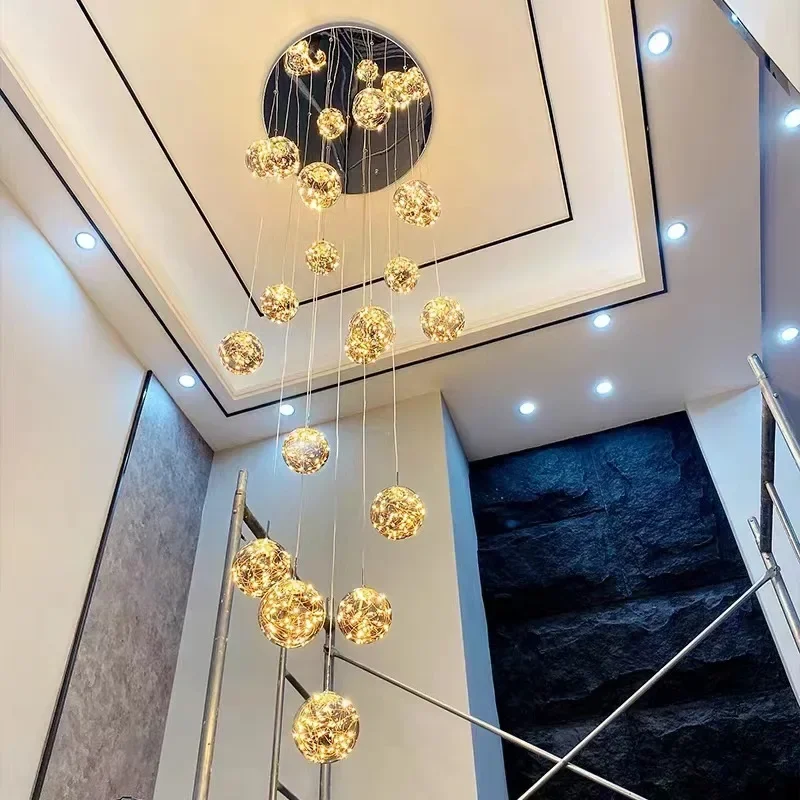 

Modern LED Long Chandelier Nordic Staircase Hanging Lamp For Villa Duplex Building Decor Luxury Suspension Lighting Fixture