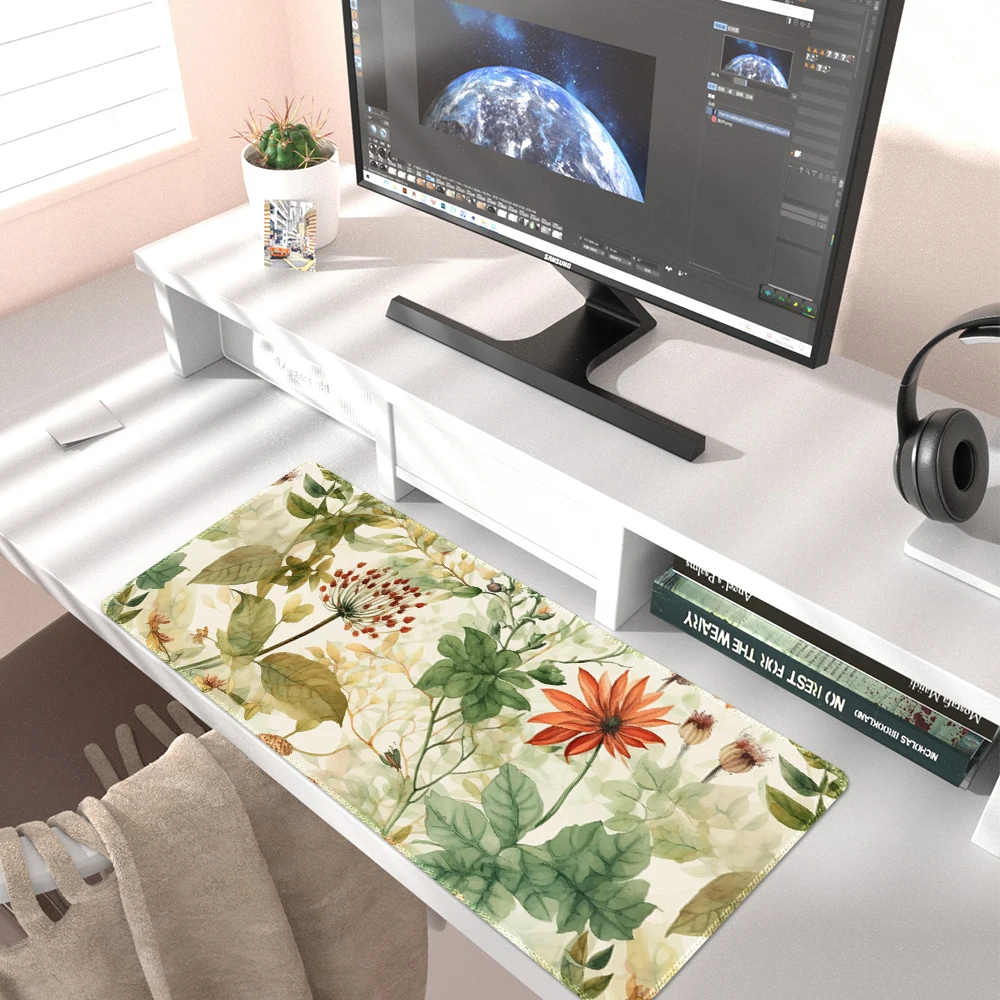 Mouse Pad Gaming Green Plant Flower Aesthetics Surface Smoothing Notebook Keyboard Pad Waterproof Desk Mat for Office Computers