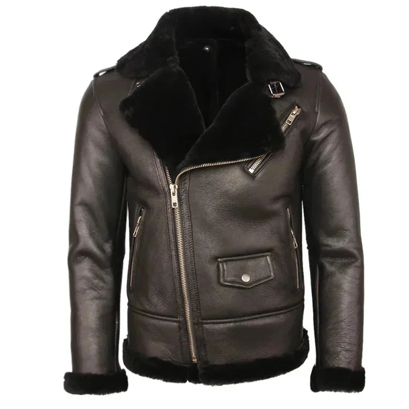 Super Warm For -30 ~-35℃ Thick Shearling Fur Coat Winter 100% Natural Men Leather Clothing 100kgs M362