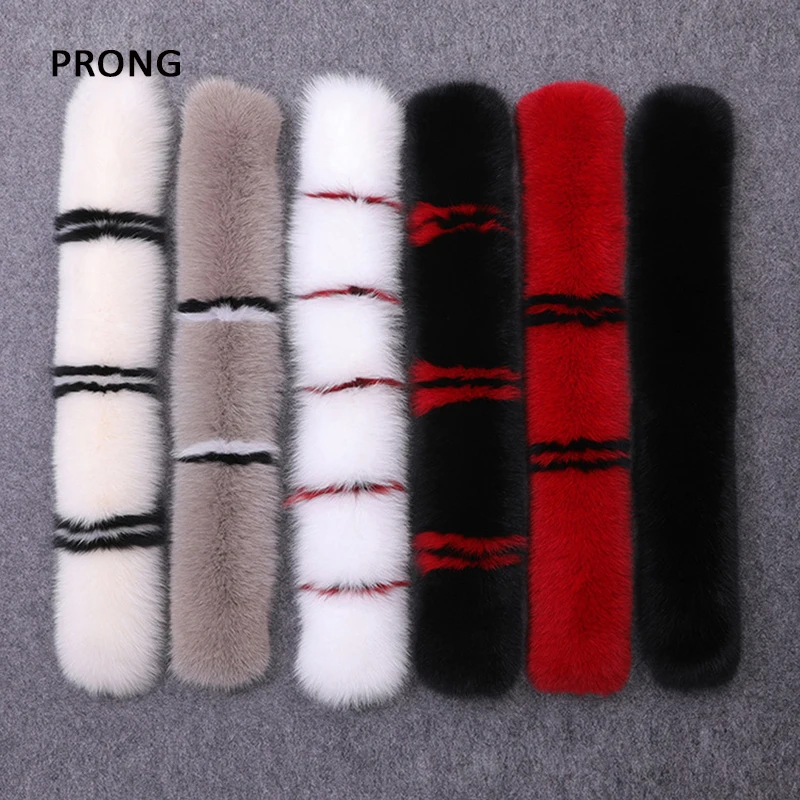 100% Real Fox Fur Collar Coat Hood Fur Strip Winter Coat Jacket Fur Collar For Women Female Neck Cap Long Warm Genuine Fur Scarf