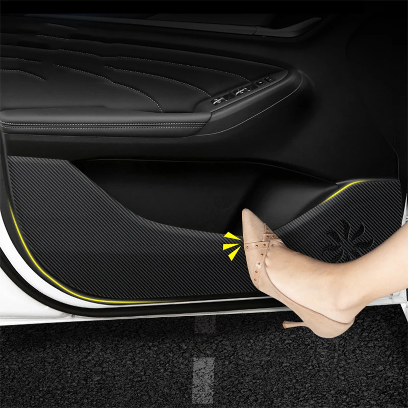 Car Door Anti Kick Pad Carbon Fiber Leather Texture Anti Dirt Protective Sticker Auto Accessory For Changan Eado Plus 2020-2023