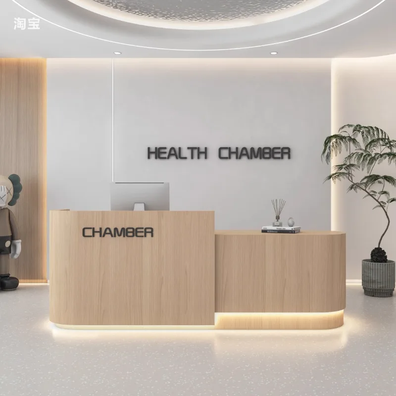 مكاتب استقبال ذات تصميم بسيط، شركة جمالية بسيطة، أرفف مكاتب حديثة لصالونات التجميل، مكتب ترحيب، أثاث تجاري