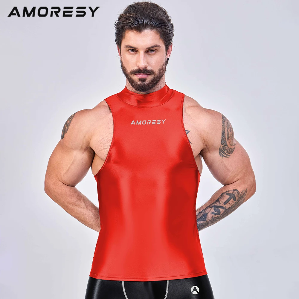 AMORESY Hercules series men\'s hurdle high collar sports vest bottom inner wear breathable tight training