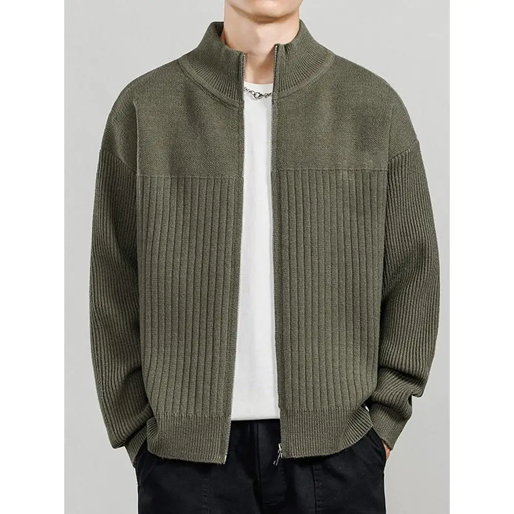 

Мужской вязаный топ с воротником-стойкой, текстура, цвет сращивания, простой модный брендовый топ, мужская верхняя одежда, осень-зима, новый Sle