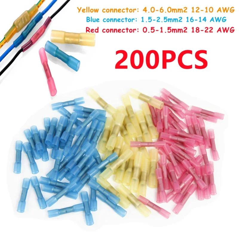 

200/100/50pcs Heat Shrink Butt Crimp Terminals Waterproof Seal Sleeve Electrical Wire Connectors Cable Splice Automotive Marine