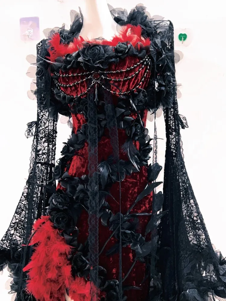 Black and red Halloween classical ball dress