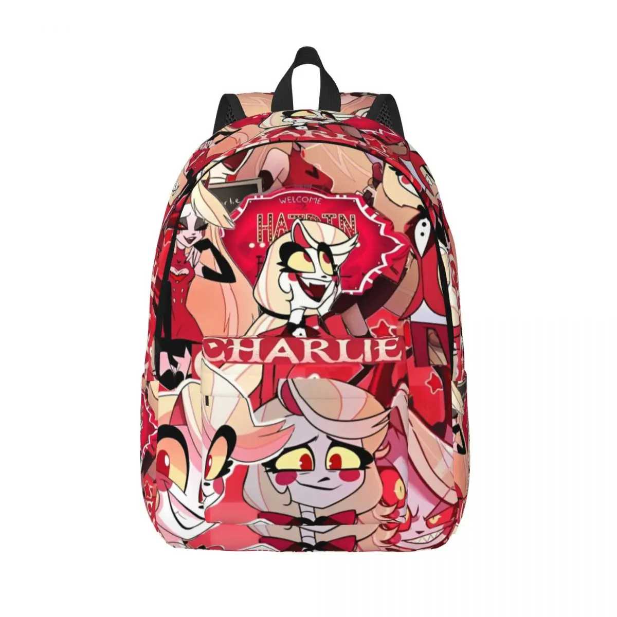 

Charlie Morningstar Hell Hotel Backpack for Men High School Work Daypack Black Comedy Musica Laptop Canvas Bags with Pocket