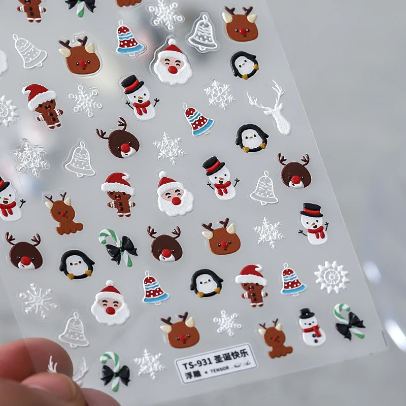 3D Christmas Nail Art Stickers Cartoon Santa Claus Reindeer Snowman Penguin Snowflake Decals DIY Winter Holiday Manicure