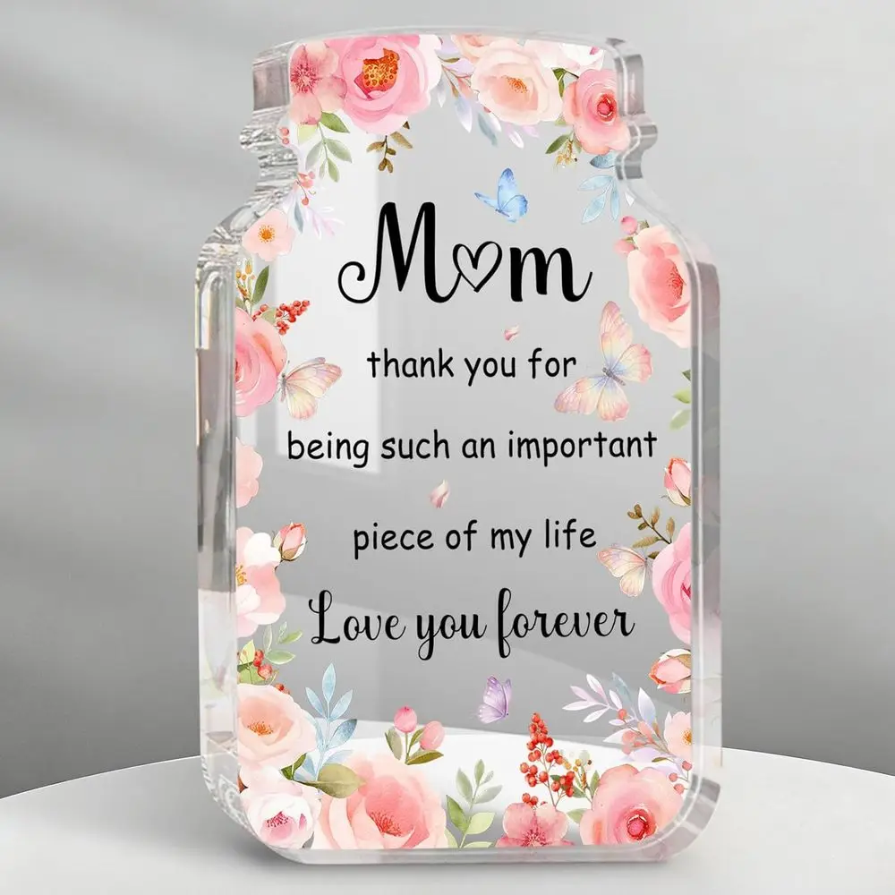 Love You Forever Mason Jar Acrylic Plaque, Thank You Mom Appreciation Gift, Mothers Day Desktop Decor for Home Office