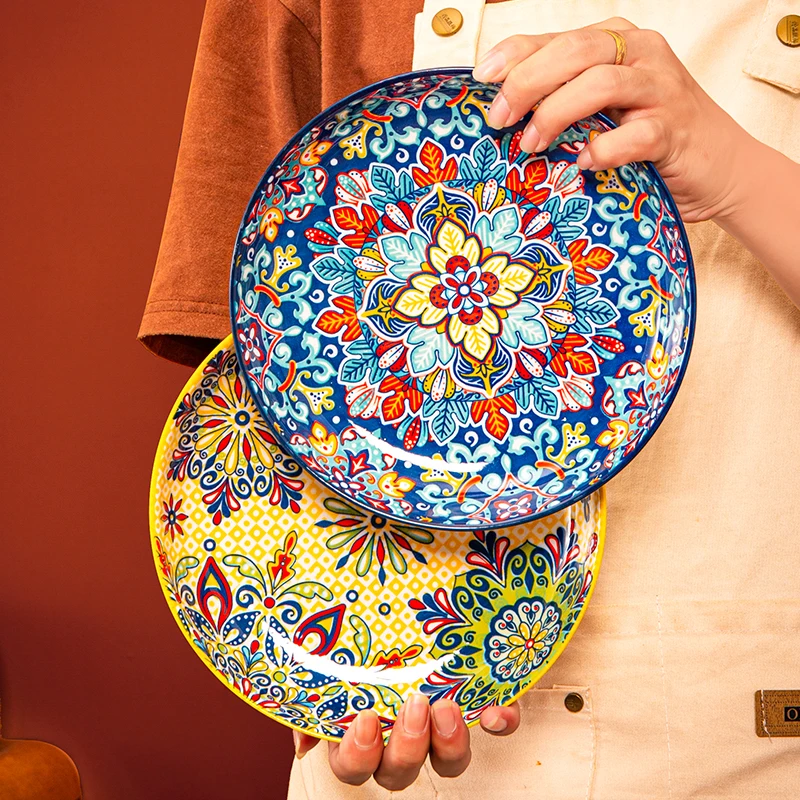 7/8inch Bohemian Ceramic Underglaze Colour Plate High Appearance Level Home Creative Dish Plate Fruit Steak Round Plate