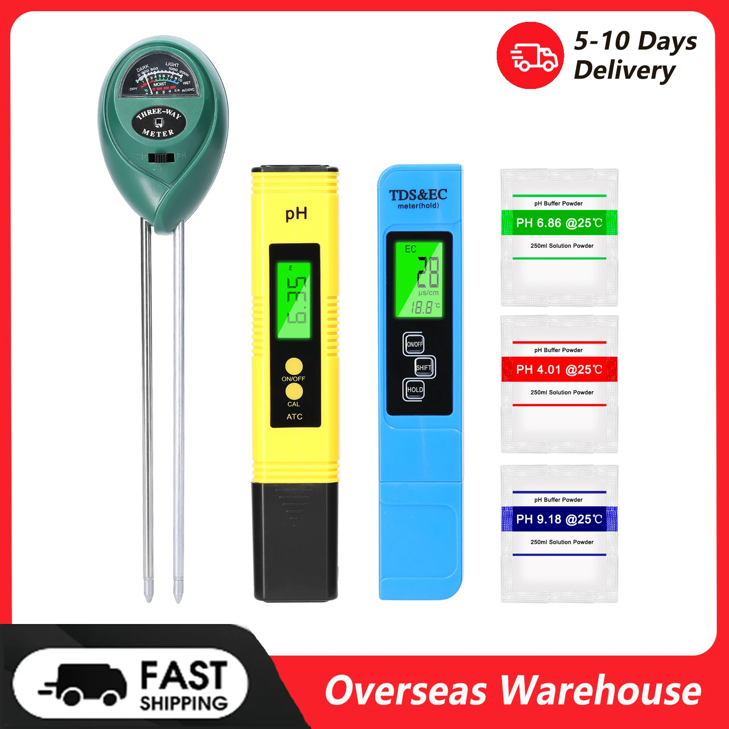 Professional PH Tester TDS/EC Test Pen Soil Moisture/PH/Sunlight Intensity Testers Garden Planting Soil Detector Multifunctional