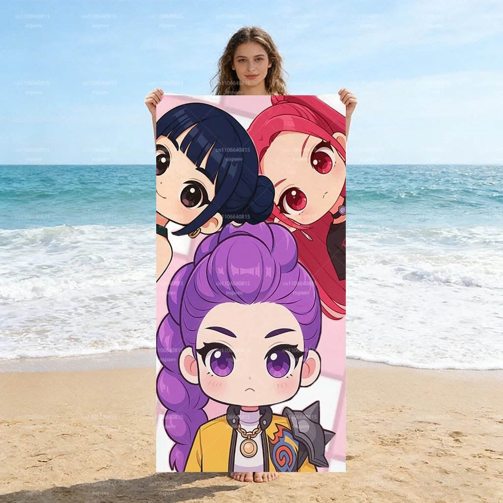 Toalla de playa con diseño de chica anime Chibi, toalla de baño de microfibra suave de secado rápido, linda toalla de natación con dibujos animados para niños y adultos, vacaciones en la playa