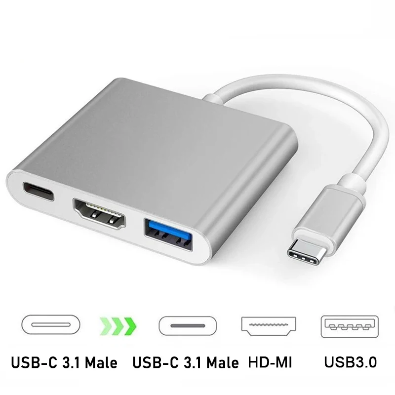 3-in-1 USB C Hub with 100W Power Delivery USB 3.0 4K HDMI-compatible for MacBook Surface Chrome Steam Deck Stable Smart Adapter