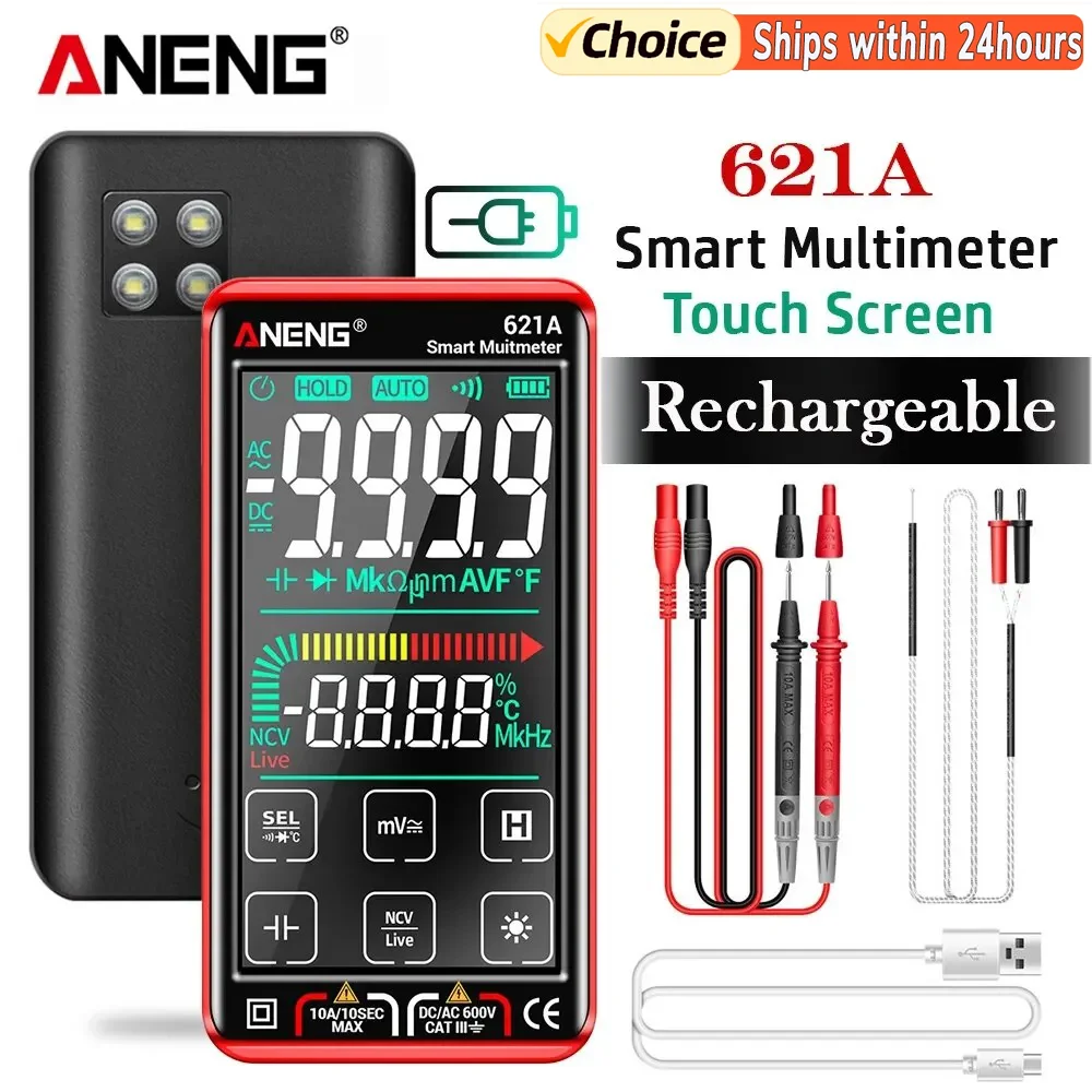 ANENG 621A Smart Digital Multimeter Touch Screen Multimetro Tester Transistor 9999 Counts True RMS Auto Range DC/AC 10A Meter