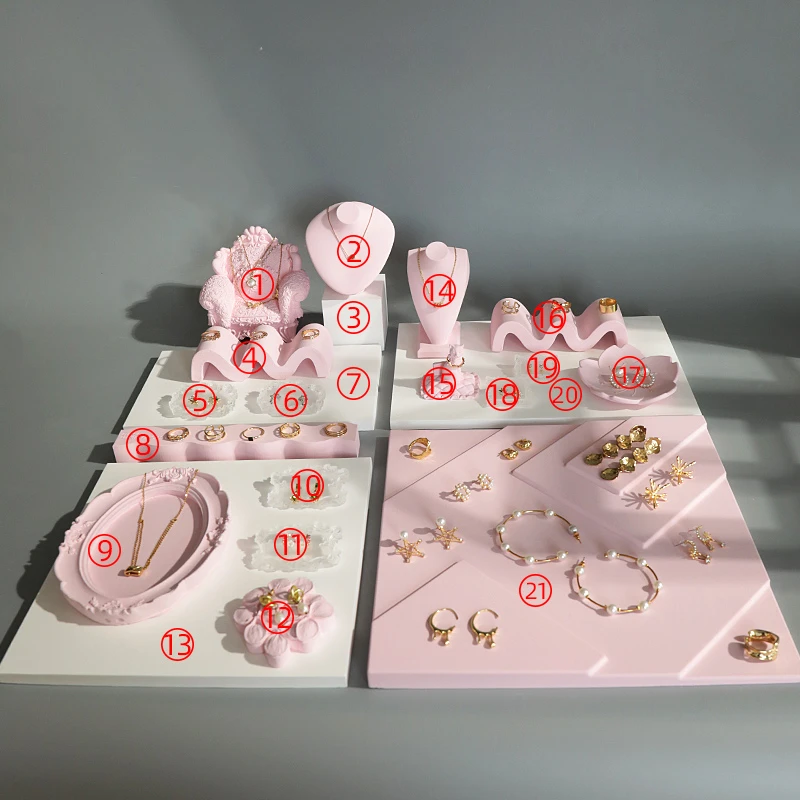 Necklace Holder Ring Display Pink Theme Jewelry Store Window Display Plaster Cajas De Joyería Organizador