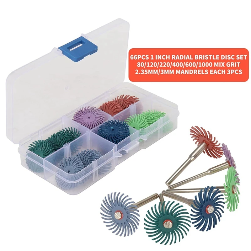 66 PCS 1 Inch Radial Bristle Disc Kit As Shown Plastic Detail Abrasive Brush For Jewelry Wood Polishing