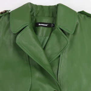 Nerazzurri Herbst Long Green Fresh Pu Leder Graben für Frauen einzelne Pausen Pausen 8 Hauptverkäufe hauptsächlich lang -Green Female - №3