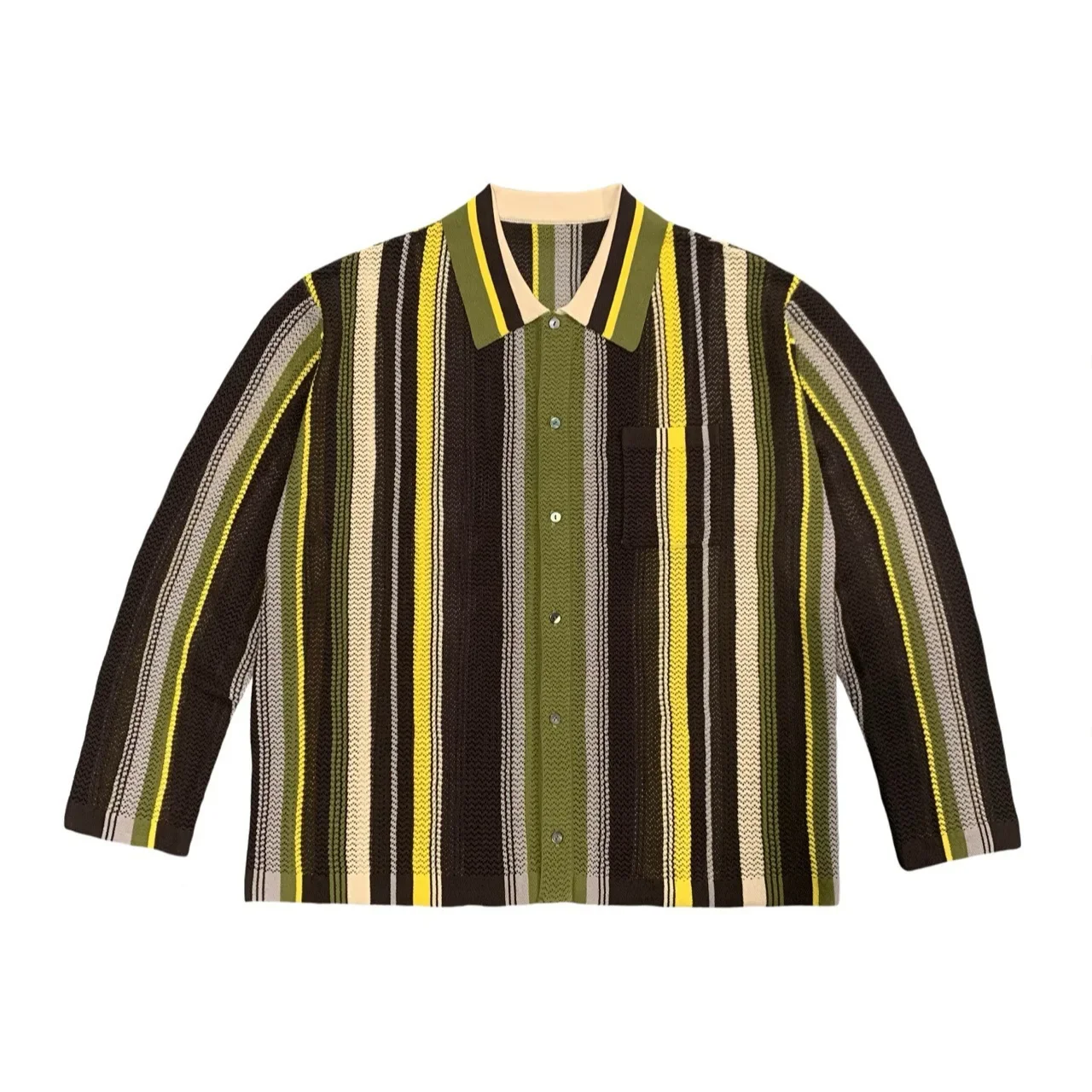 

Men's and Women's Plus Size Lapel Stripe Cardigan American Retro Street Style Hollow Knit Shirt