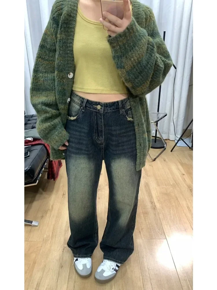 American Vintage High Waist Straight Jeans Women\'s Grunge Casual 2000s Pants Trash Baggy Wide Leg High Street Style Denim Trouse