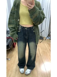 American Vintage High Waist Straight Jeans Women's Grunge Casual 2000s Pants Trash Baggy Wide Leg High Street Style Denim Trouse