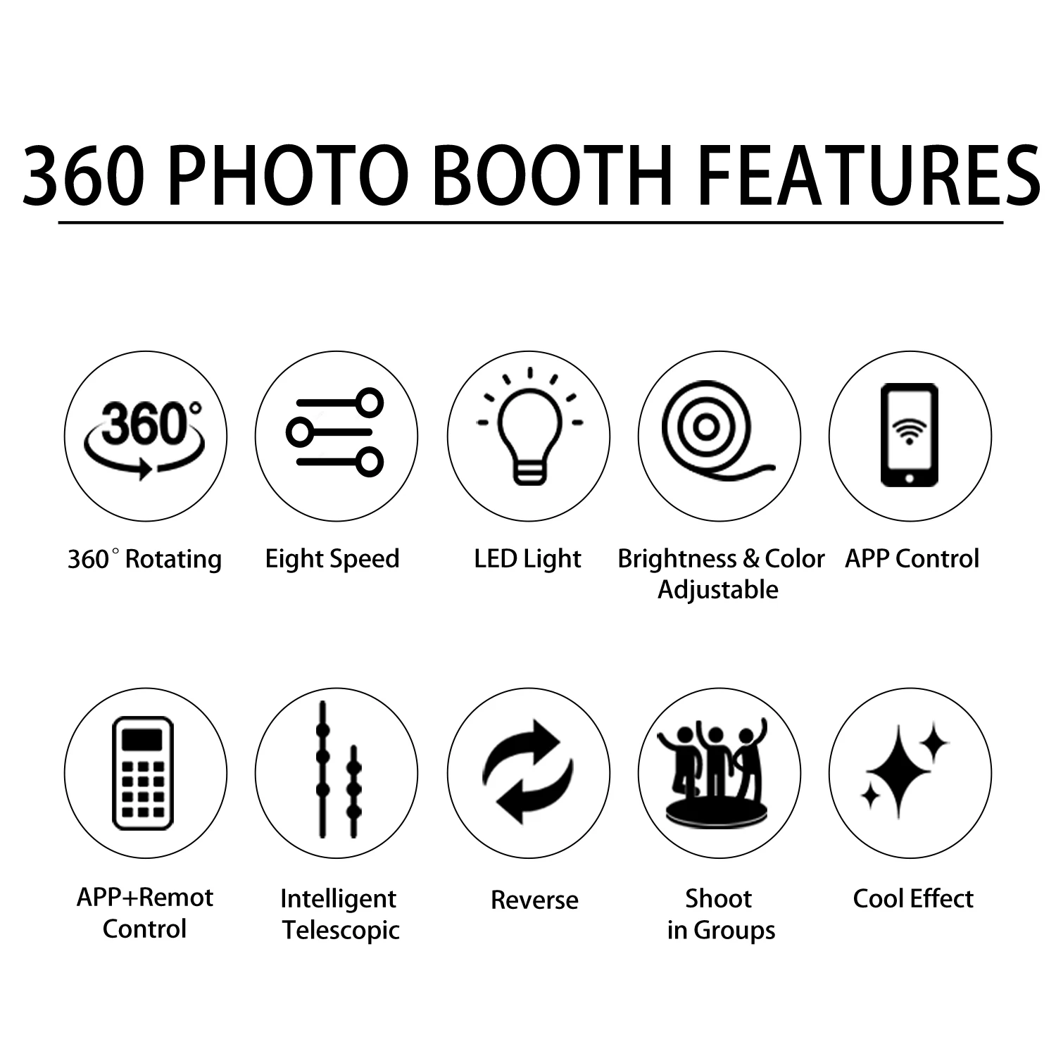 1-5 People Portable 360 Photo Booth Platform with Light Ring,Free Customized Logo, 100cm, 80cm, 68cm Photography Accessories