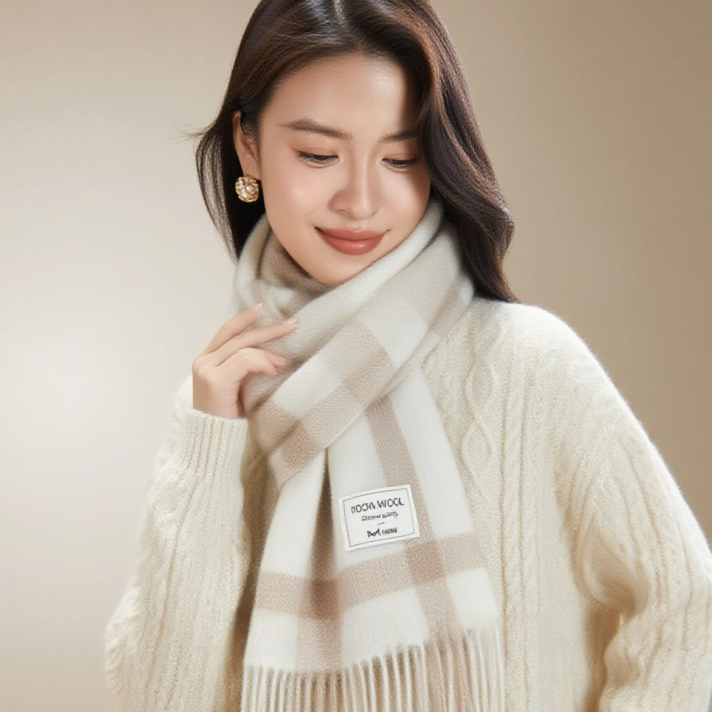 キャットウーマン冬用スカーフピュアウールチェック柄ショールガールフレンドへのギフト親友の誕生日プレゼント暖かさファッション英国スタイル長方形