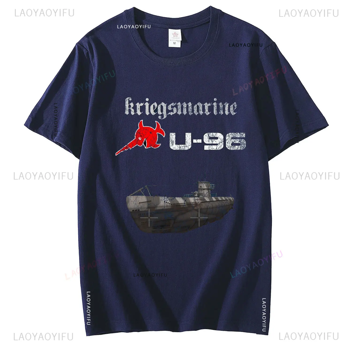 Summer Distressed Das Boot U-96 German U-Boat Submarine Cotton T-Shirt WWII German U-boat Retro Submarine Tshirt for Man Tops