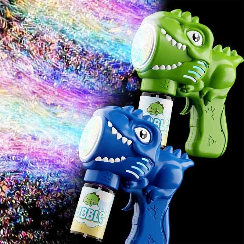 6-hole Dinosaur Bubble Machine Electric Bubble Gun with Light Fully Automatic Bubble Gun Automatic Soap Blower Outdoor Game Toy