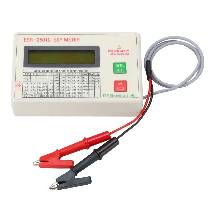 Imagem -05 - Capacitor Tester Esr Dcr Capacitância Medidor com Test Leads Clip Bateria Novo Esr2501c