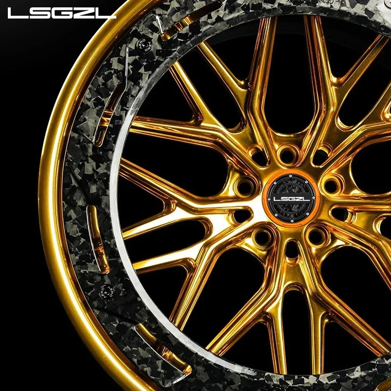 Customize Gold Wheel Carbon Fiber 20 22 24 26 Inch Car Wheel 5x114.3 5x120 5x130 Passenger Car Wheels  for Bently  Mclaren