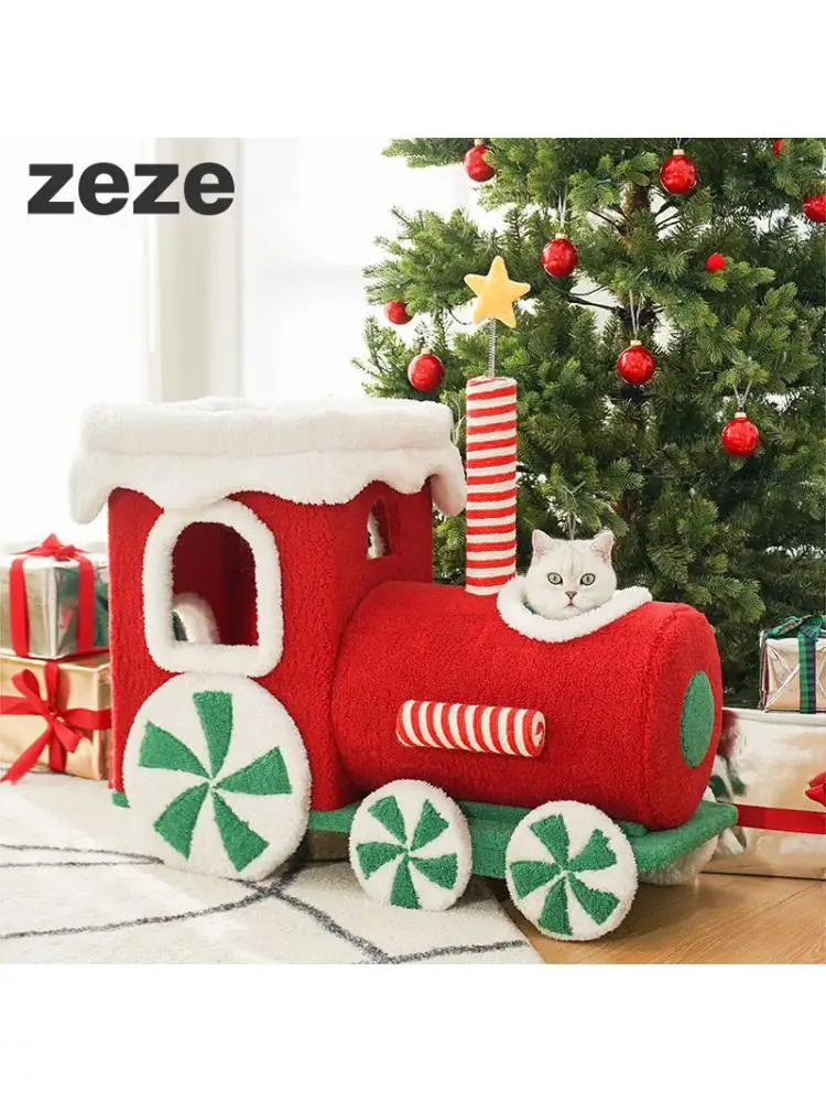 Christmas Little Train Cat Climbing Cat Nest Winter Warm Wear-resistant Cat Toy Supplies