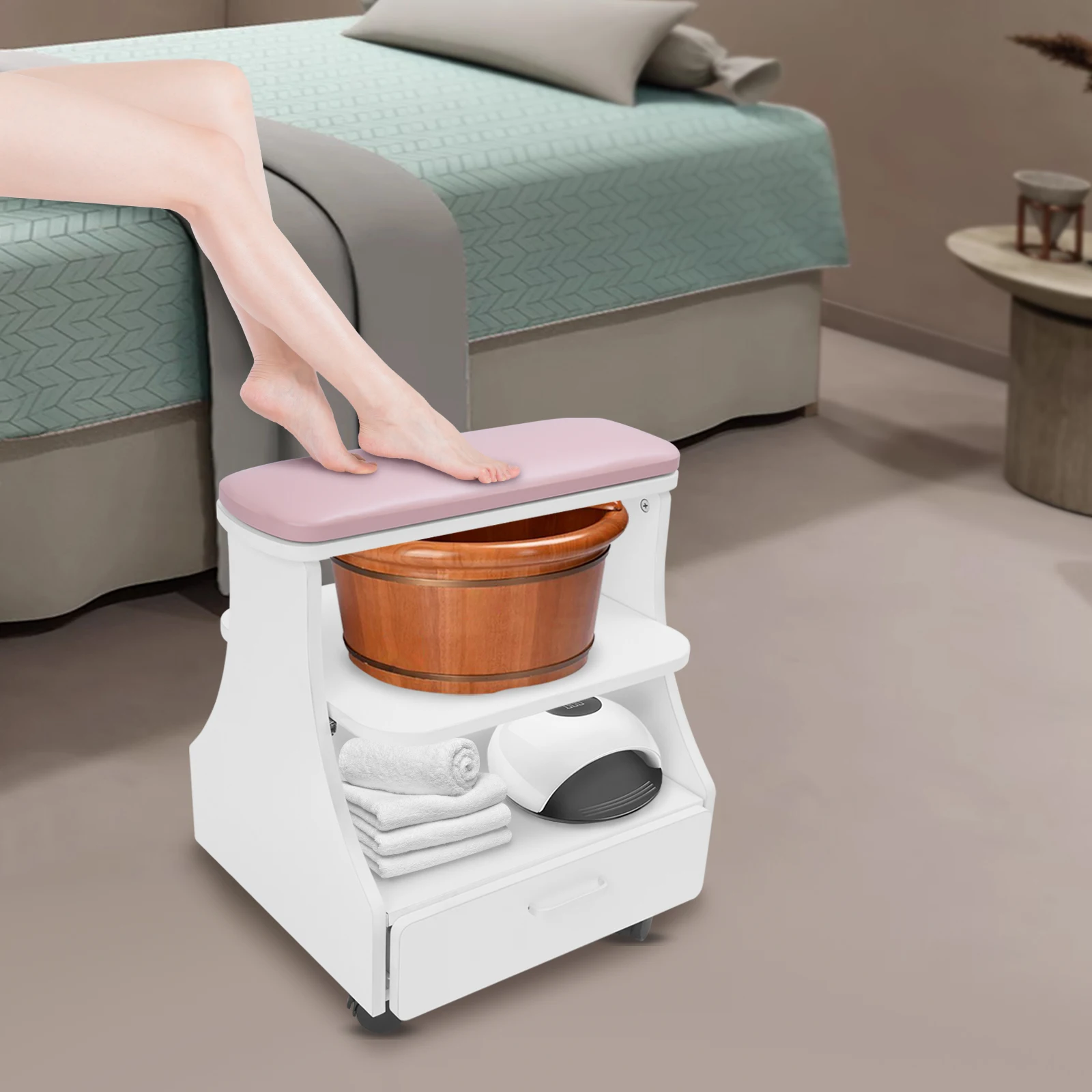 

3-Tier Rolling Manicure Pedicure Spa Cart with Brakes, Large Capacity Beauty Salon Trolley Storage Organizer (Pink)