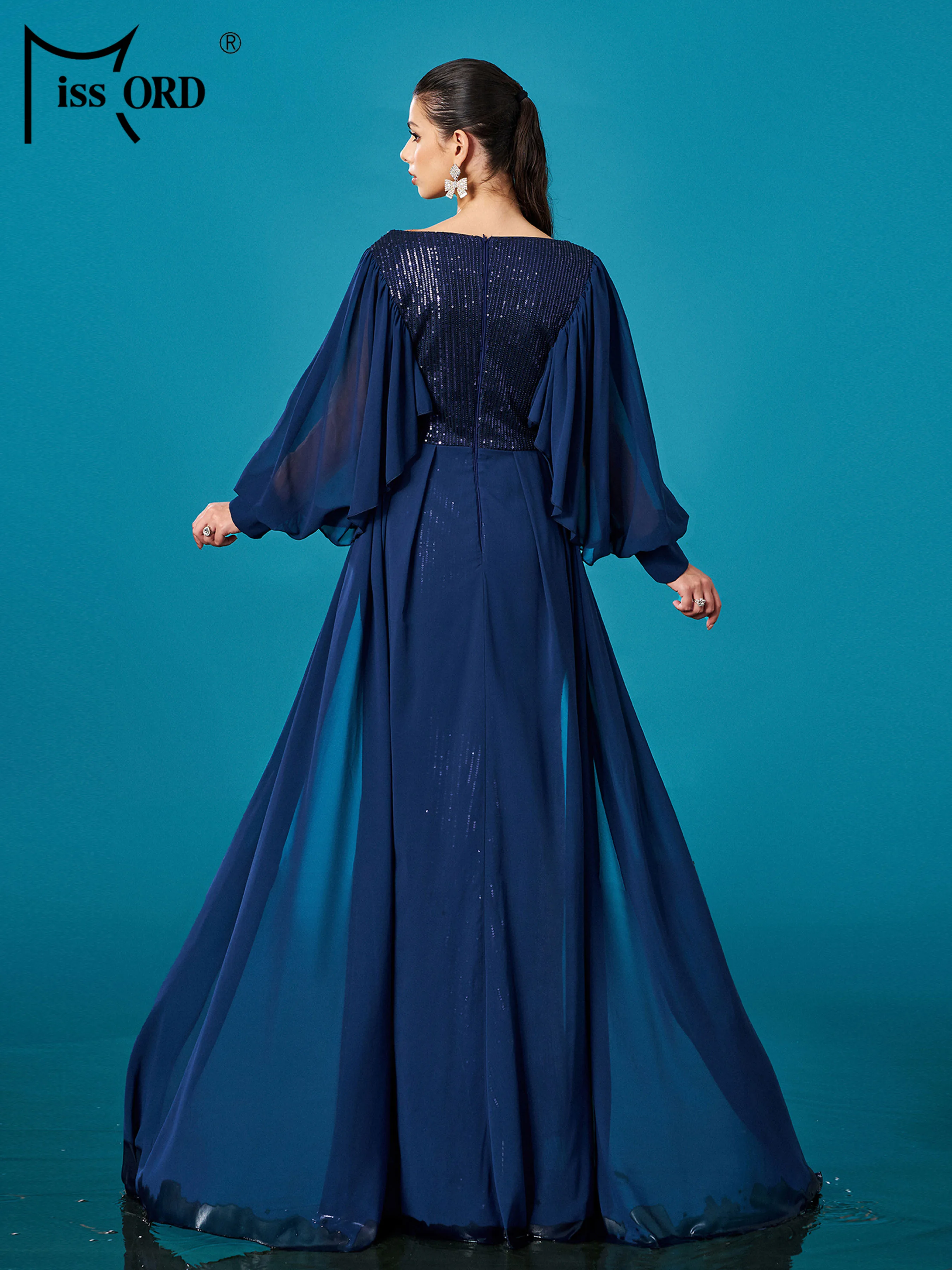 

Missord New V Neck Lantern Sleeve Sequin Cocktail Evening Gown Wedding Birthday Party Graduation Formal Occasion Maxi Dresses