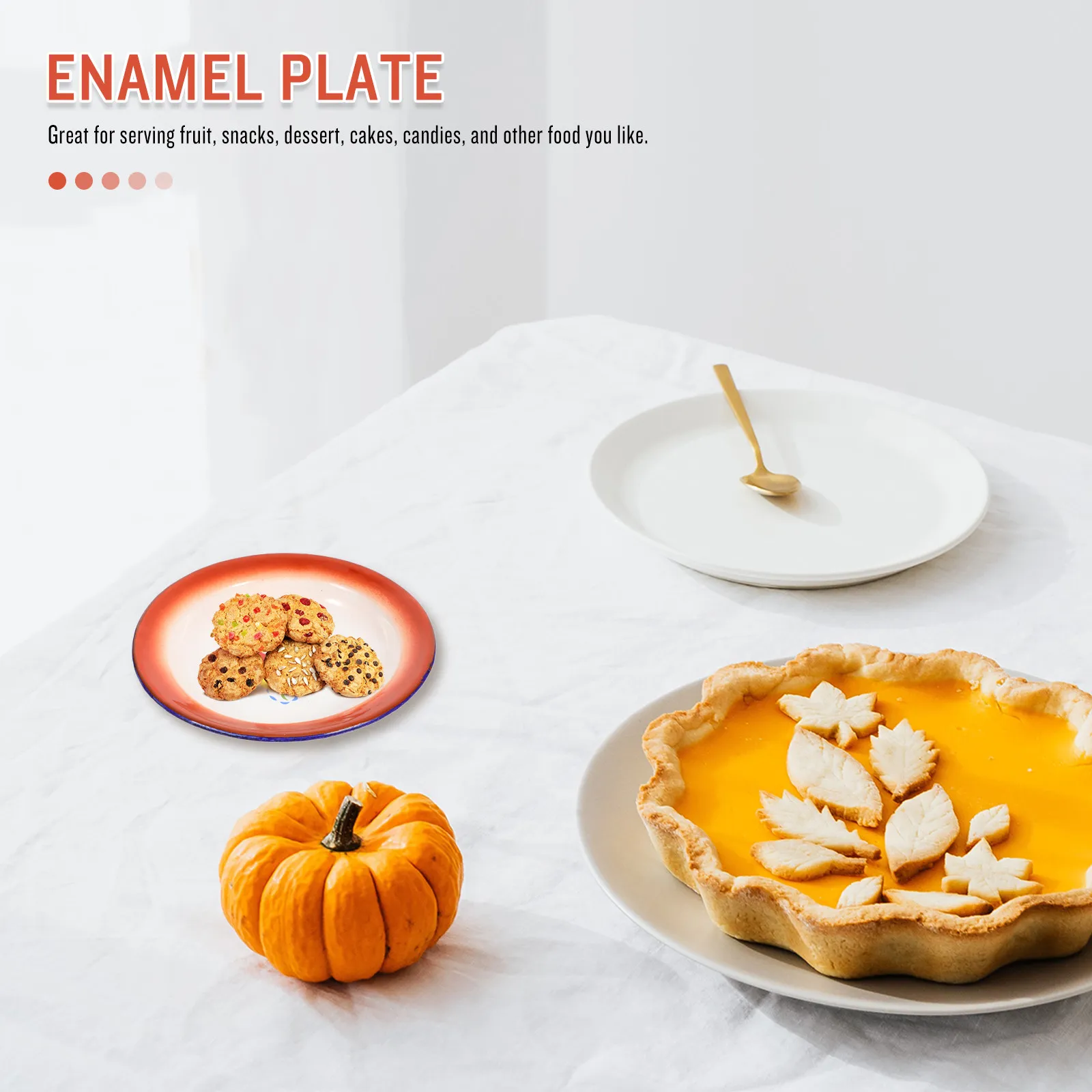 Red Flower Vintage Enamel Plate Set – 3pcs Chinese Style Snack & Fruit Serving Tableware for Restaurant, Picnic