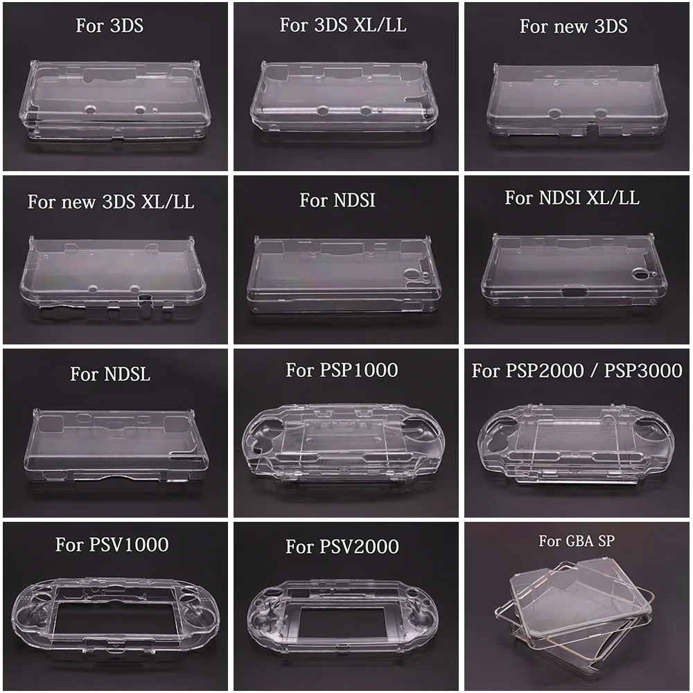 Plastic clear crystal protective hard case cover for PSP PSV GBA SP NDSL DSI NDSi XL 3DS XL new 3DS XLLL console 