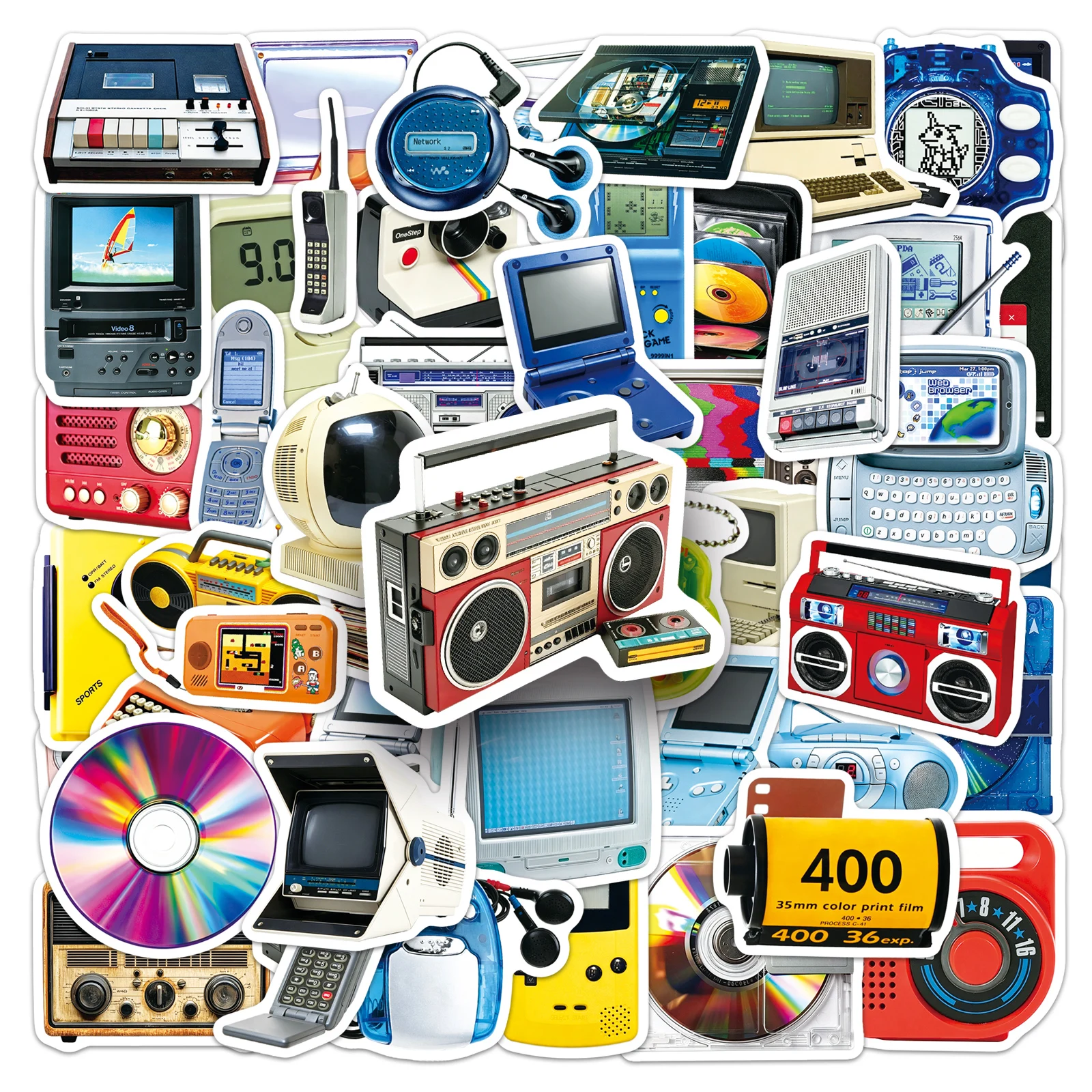 50Pcs Nostalgic Equipment Waterproof Sticker Skateboarding Snowboard Retro Vinyl Sticker