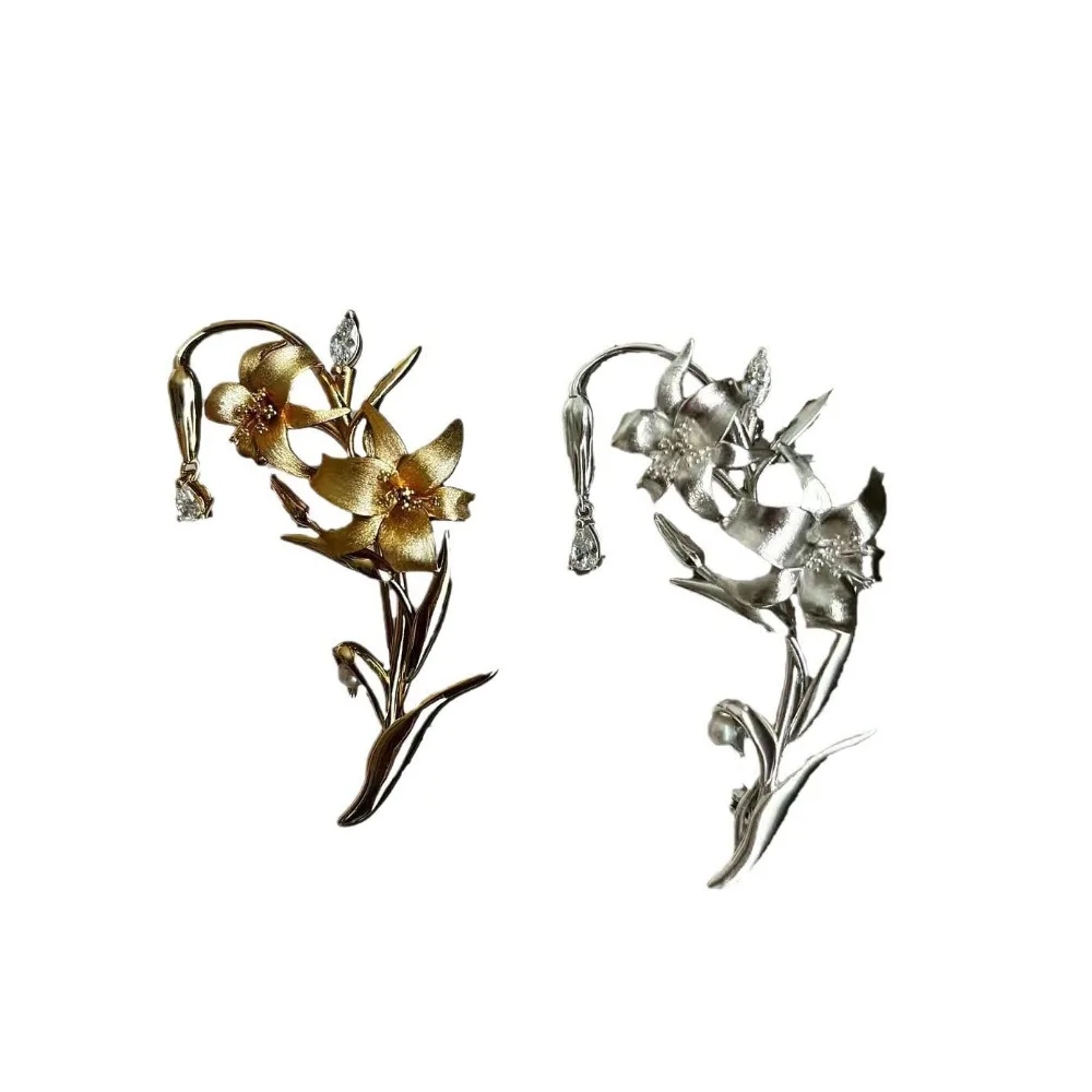 

Lily Brooch, Diamond Set Premium Design Flower Delicate Vintage Pin Jewelry