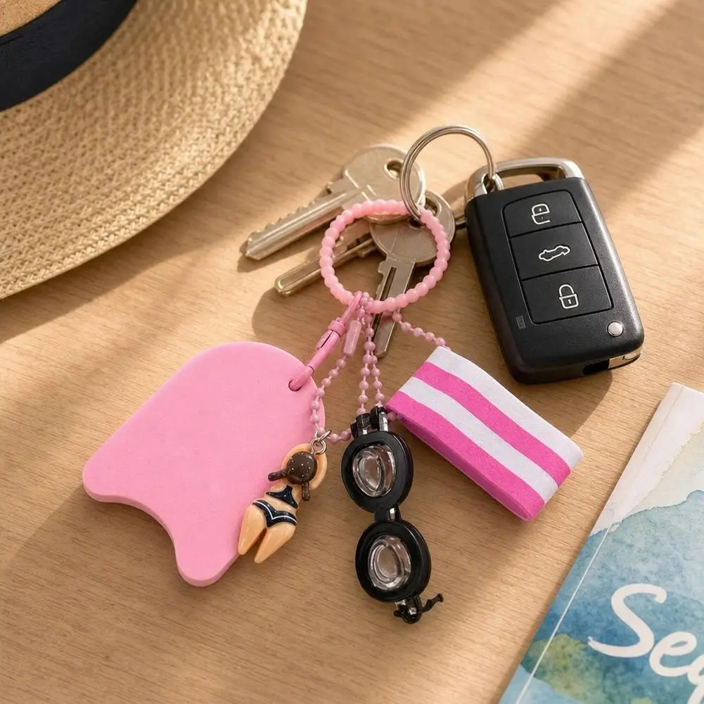Cartoon Girls Boys Swimming Keychain Summer Swimming Pool Float Board Glasses Keyrings Pendant Charm Accessories Gifts image 4