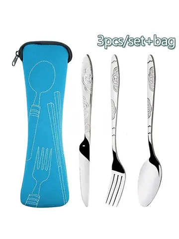 Picnic Set Tableware Washable with Zipper Travel Cutlery Kit Case Portable Pouch for Dinner Household Tool Travel Camping Spoon