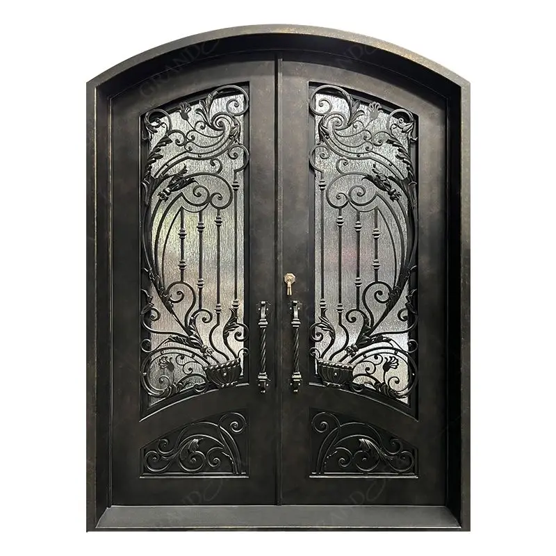 custom.American High Quality Single Front Iron Door Arch Iron Wrought Iron GlassGate Design Glass Door