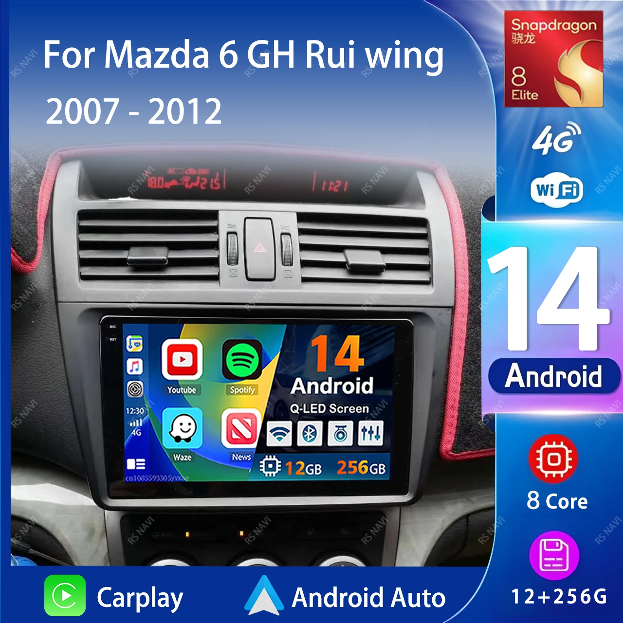 

Android 14 Car Radio Navigation Multimedia Player For Mazda 6 GH Rui wing 2007 - 2012 GPS video Stereo Carplay Auto 360 Camera